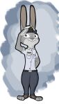  anothercolouranon anthro belt clothing disney ears_up female gesture hat headgear headwear hi_res judy_hopps lagomorph leporid looking_at_viewer mammal rabbit salute simple_background solo standing uniform zootopia 