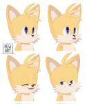  2022 anthro blep blue_eyes canid canine daww eyes_closed fox fur half-closed_eyes hi_res laugh male mammal miles_prower narrowed_eyes open_mouth open_smile ruviart sega signature simple_background smile smug solo sonic_the_hedgehog_(series) tongue tongue_out white_body white_fur yellow_body yellow_fur 