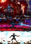  absurd_res comic explosion hi_res in_our_shadow kitfox-crimson machine mecha outside zero_pictured 