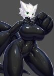  anthro big_breasts biped breasts clothed clothing digital_media_(artwork) dragon female fur furred_dragon green_eyes hair hi_res location_now looking_at_viewer rubber rubber_clothing rubber_suit solo tail 