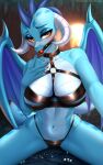  absurd_res anthro anxiety-chan ball_gag big_breasts blue_body blue_scales breasts cleavage clothed clothing dragon female friendship_is_magic gag hasbro hi_res membrane_(anatomy) membranous_wings my_little_pony princess_ember_(mlp) scales solo wings 