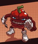  abstract_background anthro big_head blue_eyes clothing food footwear fruit gloves handwear looking_at_viewer male muscular notyoursagittarius pepper_(fruit) pepperman_(pizza_tower) pizza_tower plant shoes solo white_clothing white_gloves white_handwear 