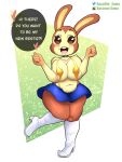  &lt;3 animal_crossing anthro areola areola_slip beady_eyes big_breasts blue_bottomwear blue_clothing blue_skirt blush blush_lines boots bottomwear breasts brown_body brown_eyes brown_fur bunnie_(animal_crossing) choker clothing dialogue eyelashes female footwear fur green_background hi_res huge_breasts jewelry knee_boots knee_highs lagomorph legwear leporid looking_at_viewer mammal navel necklace nintendo nipple_outline nipple_piercing nipples open_mouth piercing pink_areola rabbit raccoon_sama shoes simple_background skirt slightly_chubby solo speech_bubble talking_to_viewer tan_body tan_fur text thick_thighs white_background white_clothing white_footwear white_knee_boots white_shoes wide_hips 