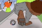  2022 3_toes anthro barefoot black_nose black_pawpads bottomwear brown_body brown_fur bulletproof_vest canid canine claws clothed clothing colored cutaway digital_drawing_(artwork) digital_media_(artwork) disney duo feet female foot_fetish foot_focus fox fur grass green_clothing green_eyes green_shirt green_topwear grey_body grey_bottomwear grey_clothing grey_fur grey_pants judy_hopps lagomorph larger_anthro larger_male leporid macro male mammal micro nick_wilde orange_body orange_fur outside pants pawpads paws pink_nose plant plantigrade police_officer police_uniform purple_eyes question_mark rabbit shirt sidewalk size_difference smaller_anthro smaller_female smellslikejavier street stuck_to_foot toe_claws toes topwear unaware uniform walking zootopia 