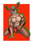  anthro antlers buck_(disambiguation) buck_(evane) bulge christmas clothed clothing deer detailed_bulge furryscorpion90 genital_outline grey_hair hair hi_res holidays horn invalid_tag male mammal muscular nipples old pectoral_bulge penis_outline pinup pose solo underwear underwear_only 