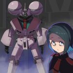  blue_eyes blue_hair chuatury_panlunch colored_inner_hair demi_trainer edward_confronts_shou_tucker_(scene) fullmetal_alchemist fusion green_jacket gundam gundam_suisei_no_majo highres jacket looking_at_viewer mecha mobile_suit multicolored_hair necktie nika_nanaura open_hands parted_lips red_necktie robot science_fiction short_hair syope wide-eyed 