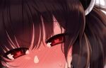  1girl black_hair blush close-up heart heart-shaped_pupils heavy_breathing implied_sex looking_at_viewer nose_blush null_(nyanpyoun) red_eyes short_hair solo sweat symbol-shaped_pupils touhoku_kiritan variant_set voiceroid 