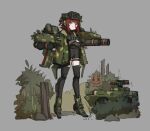  aft09 bush camouflage facepaint frider grey_background highres mecha_musume military military_vehicle motor_vehicle people&#039;s_liberation_army people&#039;s_liberation_army_ground_force personification tachi-e war_thunder 