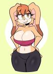  2023 absurd_res anthro big_breasts bottomwear breasts buxy clothed clothing digital_drawing_(artwork) digital_media_(artwork) female fur hair hi_res lagomorph leporid looking_at_viewer mammal mature_anthro mature_female mobian_rabbit open_mouth rabbit sega simple_background smile solo sonic_the_hedgehog_(series) thick_thighs topwear vanilla_the_rabbit 