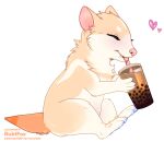  alpha_channel ambiguous_gender beverage bubble_tea container cup drinking drinking_straw feral mammal rodent rukifox simple_background sitting solo transparent_background 
