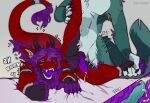  animal_genitalia anthro canid canine canine_genitalia canis dragon duo ejaculation foot_grab fur furred_dragon genitals green_body hair hi_res horn internal jagdwolfi kaiko_(kaikohoshi) katsuguru looking_pleasured male male/male mammal nardoragon purple_hair red_body text thrusting wolf xray_view 