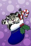  anthro blazepanda bloopanda candy candy_cane christmas christmas_stocking dessert felid food hi_res holidays male mammal pantherine snow_leopard solo umbrose 