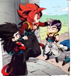  5boys black_hair dragon_ball dragon_ball_heroes dragon_ball_z dual_persona earrings gogeta gogeta_(xeno) gotenks jewelry metamoran_vest monkey_boy monkey_tail multicolored_hair multiple_boys ommmyoh potara_earrings red_fur red_hair saiyan spiked_hair super_saiyan super_saiyan_4 tail time_patrol_(dragon_ball) two-tone_hair vegetto vegetto_(xeno) 