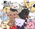  &gt;_&lt; :3 ahoge animalization ayunda_risu bow carrot cat chopsticks fang feeding fox hair_bun hakos_baelz hakui_koyori holding holding_chopsticks hololive hololive_english hololive_indonesia instrument inugami_korone kazoo momosuzu_nene nekomata_okayu omaru_polka ookami_mio rabbit seal_(animal) shirakami_fubuki shishiro_botan squirrel test_tube tsunomaki_watame usada_pekora vestia_zeta virtual_youtuber white_background wolf yuuji_(sdcg00) 