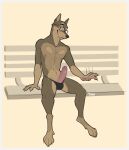  andy_the_doberman anthro canid canine canis clothed clothing dobermann domestic_dog erection eyewear genitals glasses hi_res humanoid_genitalia humanoid_penis looking_at_viewer male mammal nipples nude penile penis pinscher simple_background smile solo taga 