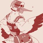  anthro avian bag bird clothing eyewear goggles grin hand_on_hip hat headgear headwear looking_back low_res male monochrome muscular muscular_male nintendo pelecaniform pelican penn_(totk) rito run_aki simple_background sketch smile solo tears_of_the_kingdom the_legend_of_zelda 