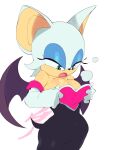  2023 aetherionart anthro bat breasts cleavage clothed clothing eyeshadow female fur gloves handwear hi_res light_body light_skin makeup mammal narrowed_eyes rouge_the_bat sega simple_background solo sonic_the_hedgehog_(series) white_body white_fur wings 
