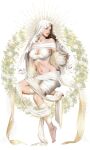  1girl bare_hips brown_hair closed_eyes dark_souls_(series) dark_souls_i highres jdori parted_lips queen_of_sunlight_gwynevere sitting solo stomach veil wavy_hair 