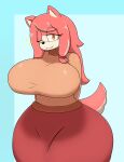  absurd_res anthro big_breasts breasts canid canine canis clothed clothing conductor&#039;s_wife_(sonic) domestic_dog female fur hi_res mammal mature_female one_eye_closed pink_body pink_fur sega shalon simple_background solo solo_focus sonic_the_hedgehog_(series) tail wide_hips wink 
