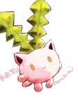  animal_focus colored_skin commentary_request hanabusaoekaki highres hoppip no_humans pink_skin pokemon pokemon_(creature) simple_background smile solid_oval_eyes tail translation_request white_background yellow_eyes 