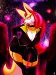  anthro bludraconoid breasts cleavage clothed clothing delphox female garter_straps generation_6_pokemon hi_res legwear nintendo pokemon pokemon_(species) solo thick_thighs thigh_highs wide_hips 