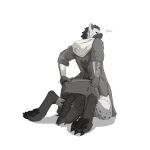  aant absurd_res anthro arknights black_tail claws clothing feet hi_res hyena hypergryph kneeling looking_at_viewer low-angle_view male mammal pajamas pawpads paws solo spot_(arknights) spots spotted_body spotted_hyena studio_montagne tail 