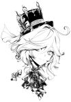  1girl ahoge ascot bow brooch furina_(genshin_impact) genshin_impact greyscale hat highres jewelry lebruitestmoi looking_at_viewer monochrome portrait simple_background smile solo top_hat wavy_hair 