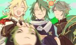  4boys :d ^_^ alhaitham_(genshin_impact) anger_vein animal_around_neck baizhu_(genshin_impact) black_hair blonde_hair blurry bob_cut closed_eyes closed_mouth earrings english_commentary expressionless genshin_impact glasses green_eyes green_hair hair_between_eyes hand_on_another&#039;s_head jewelry kaveh_(genshin_impact) looking_at_viewer male_focus medium_hair multicolored_hair multiple_boys open_mouth pushing_away pushing_down pushing_face selfie semi-rimless_eyewear short_hair signature smile snake streaked_hair su_(@x_0su) sun tighnari_(genshin_impact) two-tone_hair under-rim_eyewear white_snake wide-eyed 