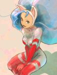  animal_humanoid blue_eyes blue_hair breasts capcom cat_humanoid darkstalkers felicia_(darkstalkers) felid felid_humanoid feline feline_humanoid female hair hi_res humanoid long_hair mammal mammal_humanoid meke77842928 sitting solo ultraman_(series) wetsuit 