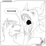  admiration anthro bodily_fluids canid canine claws devourer_(razor_koopa) digital_media_(artwork) dragon duo english_text esophagus fangs fox fur gaping_mouth goo_creature goo_dragon goo_dripping hair hi_res horn imminent_vore judasyfox larger_pred long_tongue looking_up male male/male male_prey mammal mawplay mouth_play mouth_shot muscular muscular_anthro muscular_male open_mouth simple_background size_difference slime teeth text throat tongue tongue_out vore voretober voretober_2023 willing_pred willing_prey willing_vore 