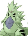  animal_focus artist_name black_eyes bright_pupils claws commentary dated english_commentary fang highres ingi looking_at_viewer no_humans open_mouth pokemon pokemon_(creature) signature simple_background standing tongue tongue_out tyranitar white_background white_pupils 