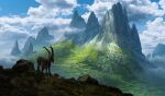  absurdres animal cloud davidfrasheski goat grass highres landscape mountain mountainous_horizon no_humans original outdoors 