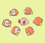  blush_stickers closed_eyes commentary_request green_background kirby kirby_(series) lying ni_re no_humans simple_background solid_oval_eyes surrounded waddle_dee walking 