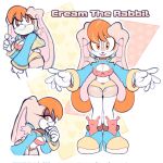  anthro bottomwear breasts brown_body brown_fur cleavage clothed clothing cosmicpussycat cream_the_rabbit female footwear fur gloves hair handwear hi_res hotpants lagomorph legwear leporid mammal midriff_jacket orange_eyes orange_hair rabbit sega shoes shorts solo sonic_the_hedgehog_(series) thigh_highs 