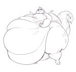  2023 3_toes 5_fingers anthro belly big_belly big_tail breasts curled_horn dragon feet female fingers friendship_is_magic hasbro hi_res horn huge_thighs hyper hyper_belly hyper_thighs membrane_(anatomy) membranous_wings monochrome morbidly_obese morbidly_obese_anthro morbidly_obese_female my_little_pony non-mammal_breasts obese obese_anthro obese_female overweight overweight_anthro overweight_female princess_ember_(mlp) scalie simple_background sirmasterdufel sketch smile solo spikes standing tail thick_tail thick_thighs toes western_dragon white_background wings 