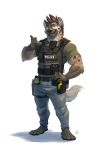  anthro athletic bobby_arts bulletproof_vest electroshock_weapon grizzlygus hi_res holster hyena lou_waraabe_(grizzlygus) male mammal police police_officer solo spotted_hyena tactical_gear taser weapon 