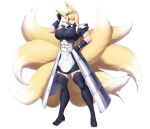  2022 7:6 9_tails abs absurd_res animal_humanoid armor big_breasts blonde_hair breasts canid canid_humanoid canine canine_humanoid clothed clothing female fox_humanoid hair hi_res huge_breasts humanoid legwear maid_headdress mammal mammal_humanoid multi_tail muscular muscular_female pauldron quads solo tail thigh_highs xia_siren yellow_eyes 