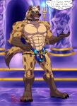  2020 abs anthro armor artist_name athletic athletic_anthro athletic_male biceps big_bulge blue_eyes brown_body brown_fur brown_spots bulge claws clothed clothing collar dated detailed_background dialogue digital_drawing_(artwork) digital_media_(artwork) ear_piercing english_text feet fingers fur hair hand_on_hip hand_on_own_hip hi_res hungothenomster hyena inside jockstrap jockstrap_only looking_at_viewer male mammal multicolored_body multicolored_fur muscular muscular_anthro muscular_male muscular_thighs open_mouth pecs piercing sharp_teeth short_hair solo spacey_the_hyena spiked_collar spikes spots spotted_body spotted_fur spotted_hyena talking_to_viewer tan_body tan_fur tan_hair teeth text toe_claws toes tongue topless underwear underwear_only watermark 