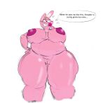  absurd_res anthro areola big_breasts big_butt breasts butt cartoon_network chowder_(series) curvy_figure female fur genitals hi_res huge_breasts hyper katyon lagomorph leporid mammal nipples nude overweight panini_(chowder) pink_body pink_fur pussy rabbit solo speech_bubble text thick_thighs voluptuous wide_hips 