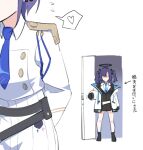  aoi_(blue_archive) arona&#039;s_sensei_doodle_(blue_archive) belt blue_archive blue_hair blue_necktie gloves halo high-waist_skirt necktie open_door projectorzero sensei_(blue_archive) short_hair skirt yuuka_(blue_archive) 