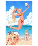  ball beach bikini fox_mask future_knight guardian_tales highres horns lana_the_lightning_counter little_princess_(guardian_tales) mask ocean oni oni_horns pixel_art sheepsheep1990 swimsuit volleyball_(object) 