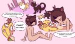 acting_like_a_cat anthro blush butt capreoline catified deer deltarune domestic_cat duo english_text fake_cat_ears fake_ears felid feline felis female feral hi_res human kris_(deltarune) labbit1337 larp male male/female mammal nipples noelle_holiday pretending red_nose reindeer roleplay text undertale_(series) warriors_(cats) 