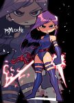  1girl absurdres black_background boots breasts energy_sword facing_viewer gloves highres leotard long_hair looking_at_viewer marvel medium_breasts psylocke purple_eyes purple_gloves purple_hair rariatto_(ganguri) shaded_face solo sword thigh_boots v-shaped_eyebrows weapon x-men 