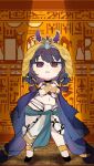  1girl an_sin animal_hat ankha_zone anklet bikini bird_hat black_footwear black_hair bracelet chestnut_mouth clothing_request crossed_arms ebony_(madoka_magica) egyptian egyptian_clothes full_body groin hair_ribbon hat hieroglyphics highres jewelry magia_record:_mahou_shoujo_madoka_magica_gaiden magical_girl mahou_shoujo_madoka_magica navel pelvic_curtain pink_hair ribbon shoes short_hair solo standing swept_bangs swimsuit tress_ribbon usekh_collar 