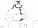  2023 anthro asian_clothing balls baw0sox blush bovid bovine bulge cattle clothed clothing east_asian_clothing erection erection_under_clothing fundoshi genital_outline genitals hi_res japanese_clothing kemono male mammal overweight overweight_male penis_outline sitting solo underwear 