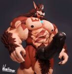  2022 3d_(artwork) 3d_animation 5_fingers abdominal_scar abs animated anthro arm_hair arm_tuft artist_name balls biceps big_knot black_nipples blue_gem body_hair brown_hair canid canine chest_hair chest_markings claws digital_media_(artwork) facial_hair finger_claws fingers genitals goatee grey_hair hair hairy_balls happy humanoid_genitalia humanoid_penis hybrid_genitalia hybrid_penis jewelry knot knotted_humanoid_penis long_hair low-angle_view male mammal markings muscular_thighs navel necklace nipples obliques pawpads pecs penis pubes quads scar sideburns solo standing tail tail_motion tailwag tattoo throbbing_penis trail triceps tuft were werecanid werecanine werethrope werethrope_laporte werewolf 