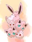  :3 ^3^ colored_skin evolutionary_line green_eyes highres igglybuff jigglypuff no_humans open_mouth pink_skin pokemon pokemon_(creature) red_eyes sleeping towa_(clonea) watercolor_background wigglytuff 