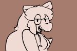  anthro breasts canid canine catjam_(artist) eyewear eyewear_only fangs female glasses glasses_only karina_(catjam) looking_at_viewer mammal nude simple_background sketch solo teeth 