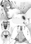  1boy 1girl absurdres anus bar_censor blue_archive blush breasts censored completely_nude greyscale half-closed_eyes halo heart hetero highres horns large_breasts long_hair monochrome multiple_views nipples nose_blush nude parted_lips penis pussy putama satsuki_(blue_archive) sex spread_legs sweat testicles top-down_bottom-up translation_request vaginal 