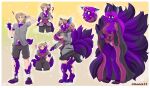  absurd_res anthro big_breasts blonde_hair breast_growth breasts canid canine clothed clothing colored female fox fur gender_transformation growth hair hi_res human korick17 male mammal mtf_transformation multi_tail purple_body purple_fur purple_hair solo species_transformation surprised_expression tail tail_growth thick_thighs transformation 